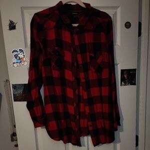 Red and Black Plaid Button-Up Shirt
